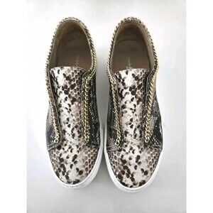 Michele Lopriore Milano Snake Print Platform Sneakers 7.5 Gold Chain Italy